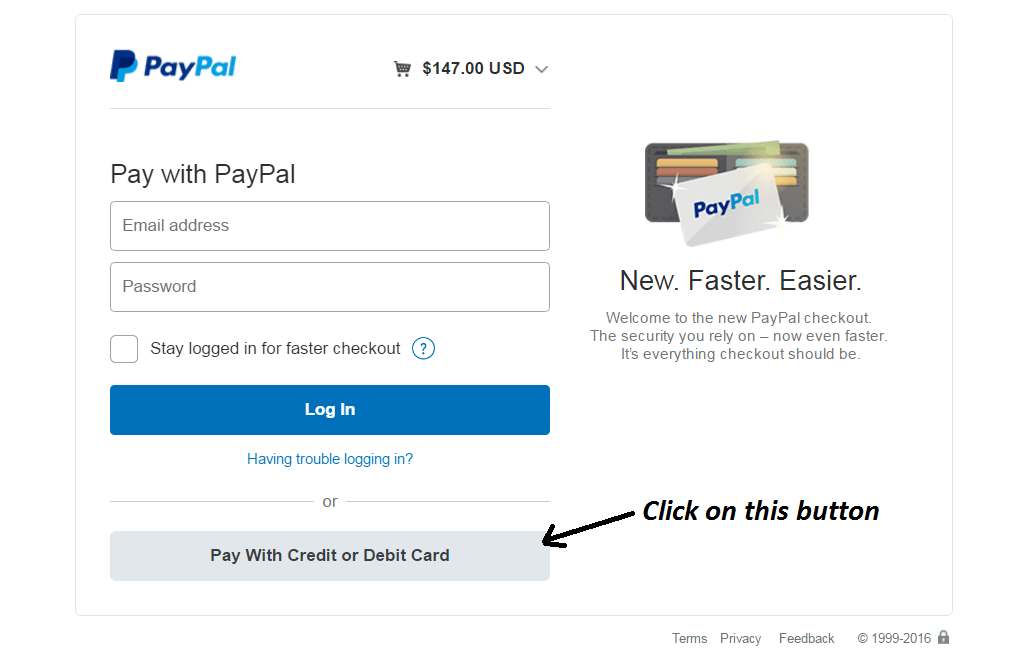 Pay now with credit or debit card through paypal