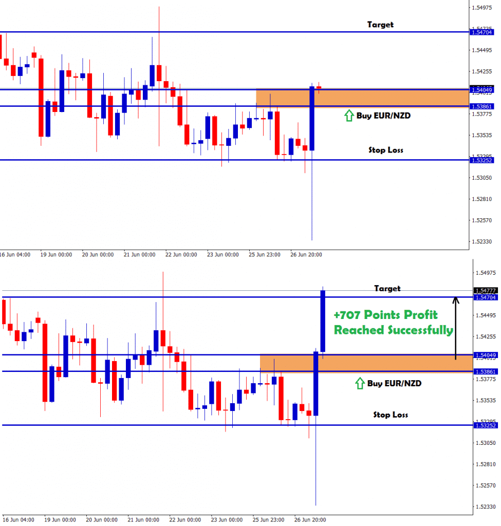 eurnzd buy trade signal at forex news times with candle pin bar