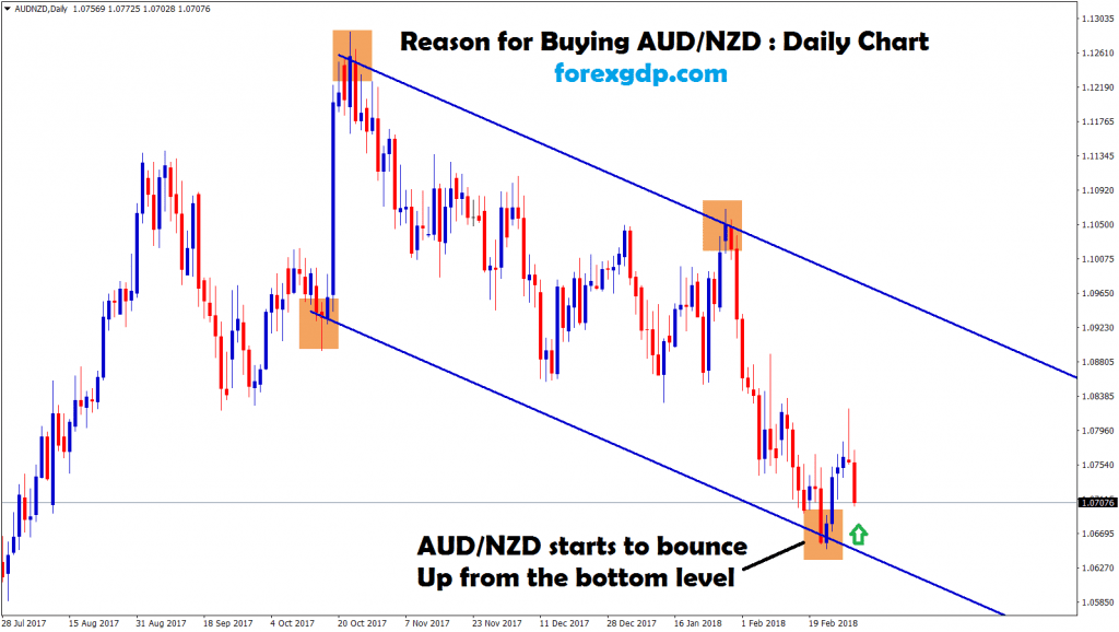 market starts to bounce up from the bottom level in aud nzd