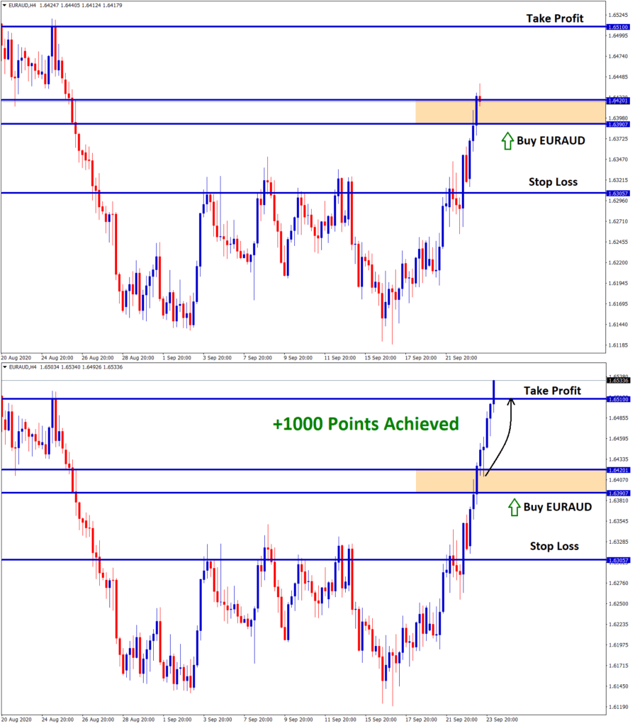 euraud achieved 1000 points profit in buy signal