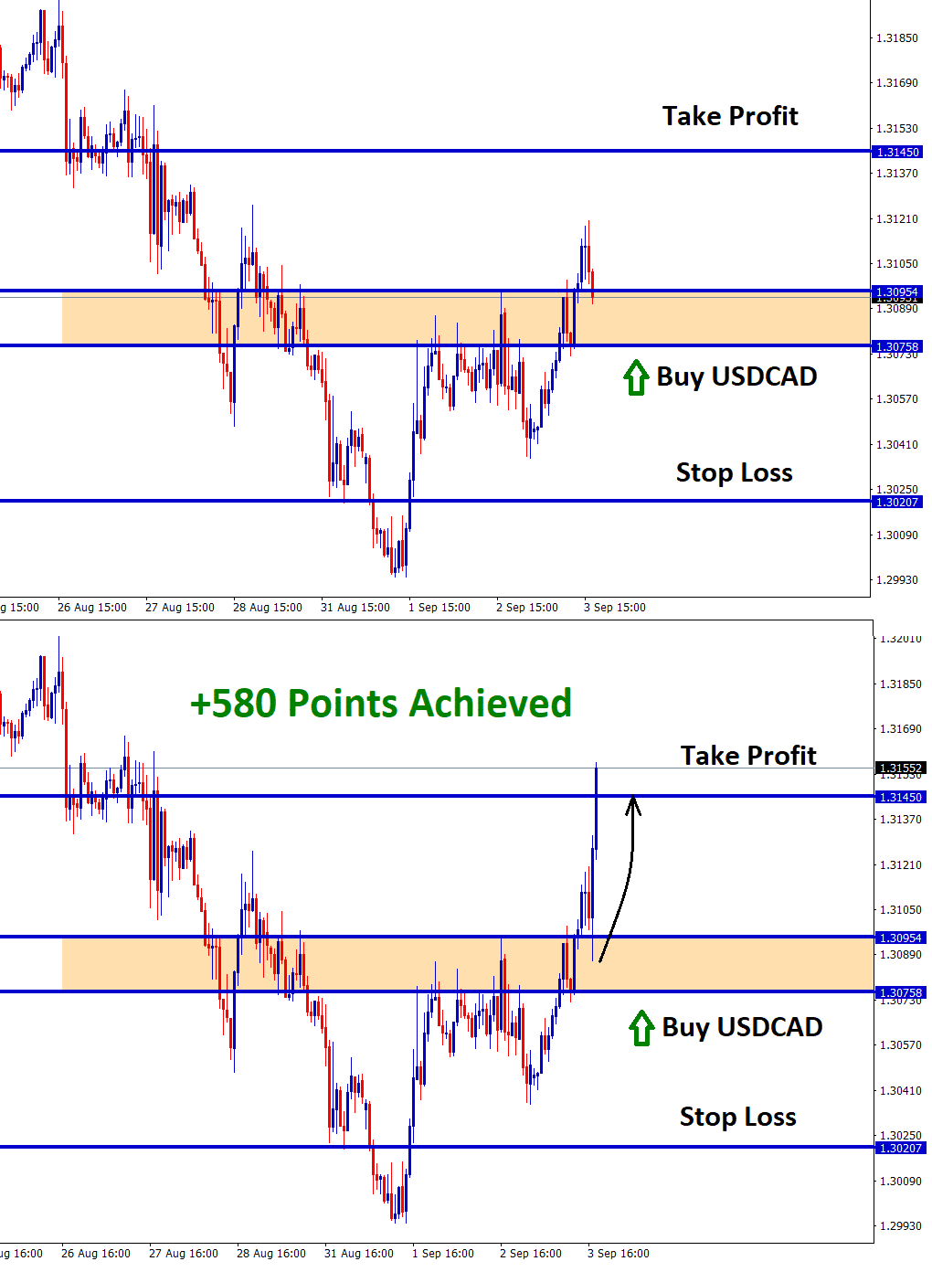 usdcad reached 580 points profit in buy signal