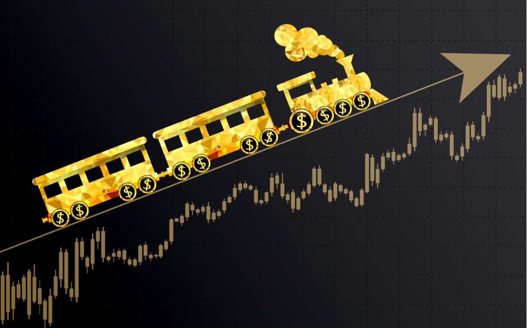 Uptrend Market chart with gold train