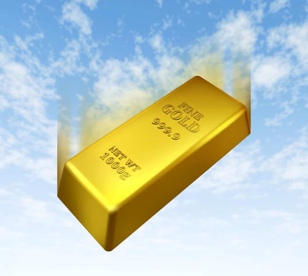 gold bar falling from the sky