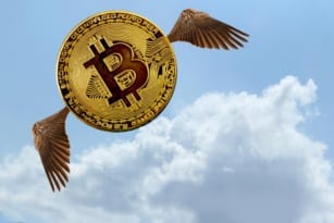 bitcoin fly high above the sky