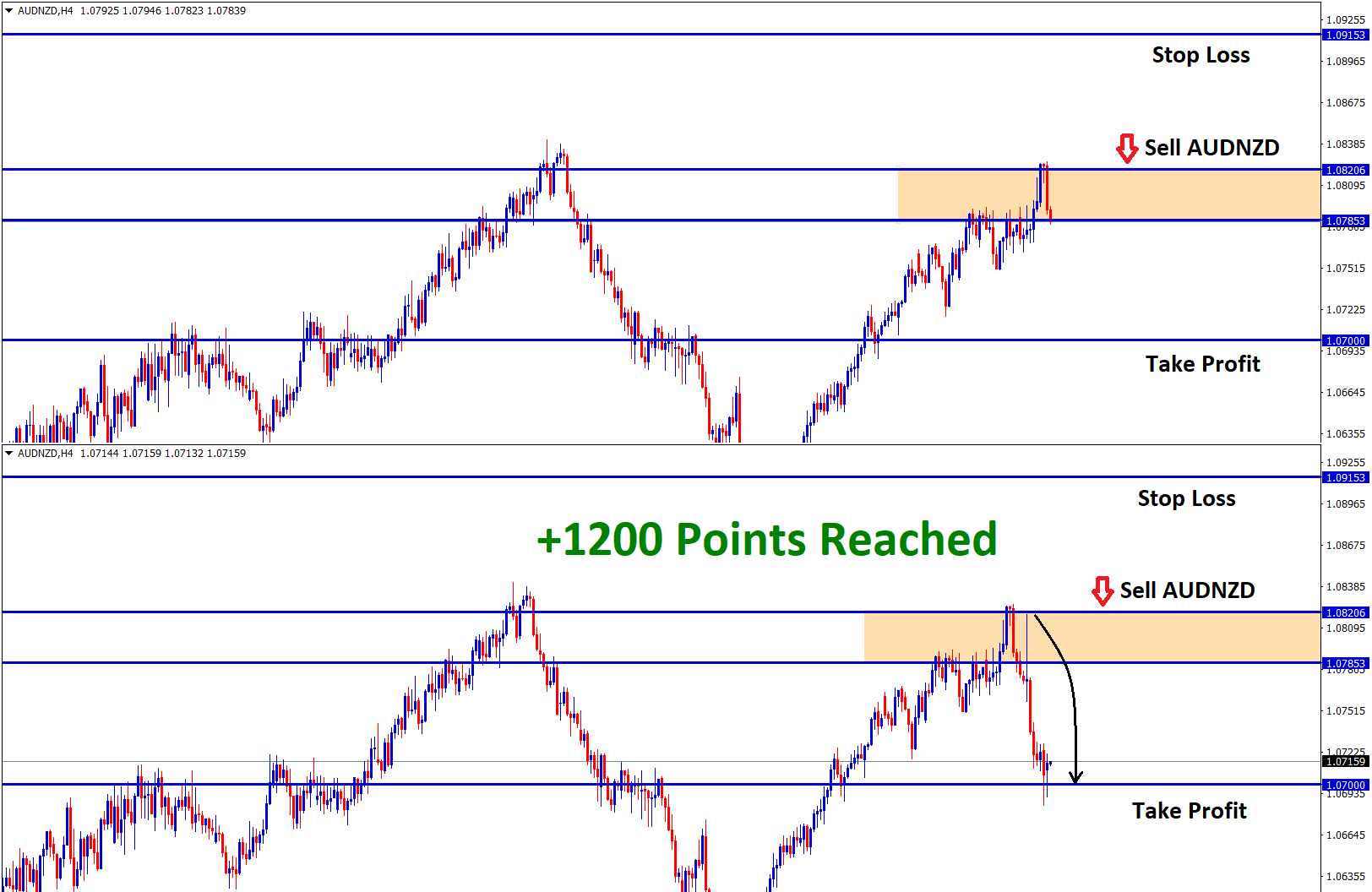 audnzd reached 1200 points profit in sell signal