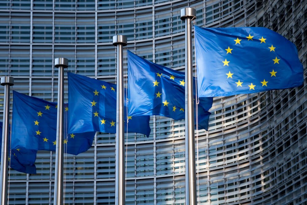 Flags in front of European Commission building