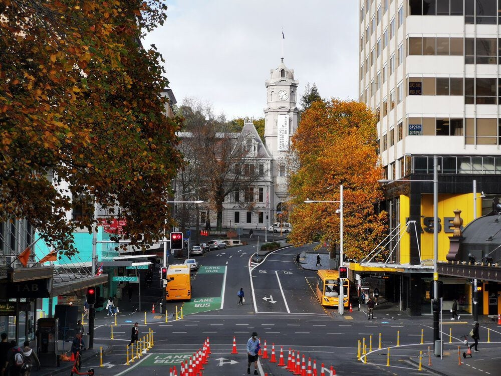 New Zealand lockdown intersection of Queen Street and Wellesley Street