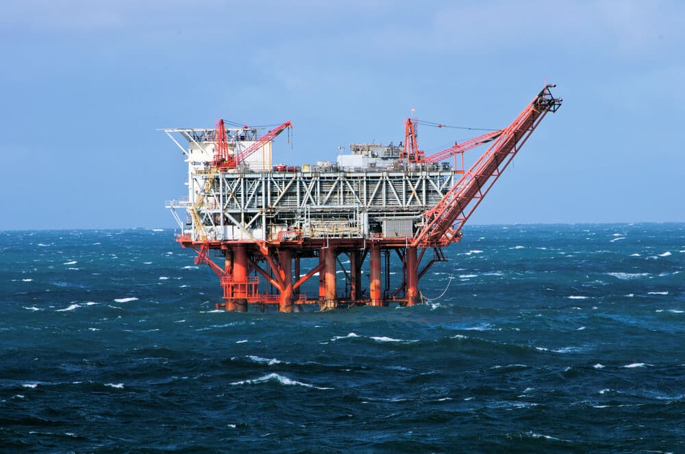 Gulf of Mexico oil drilling rig in stormy seas