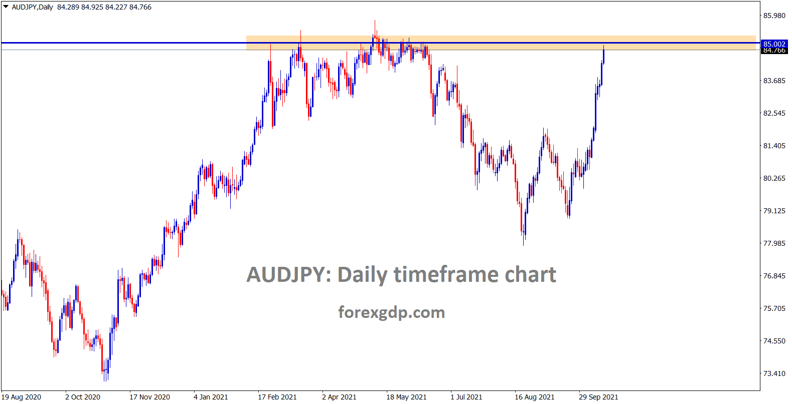AUDJPY came back to the resistance area in the daily chart