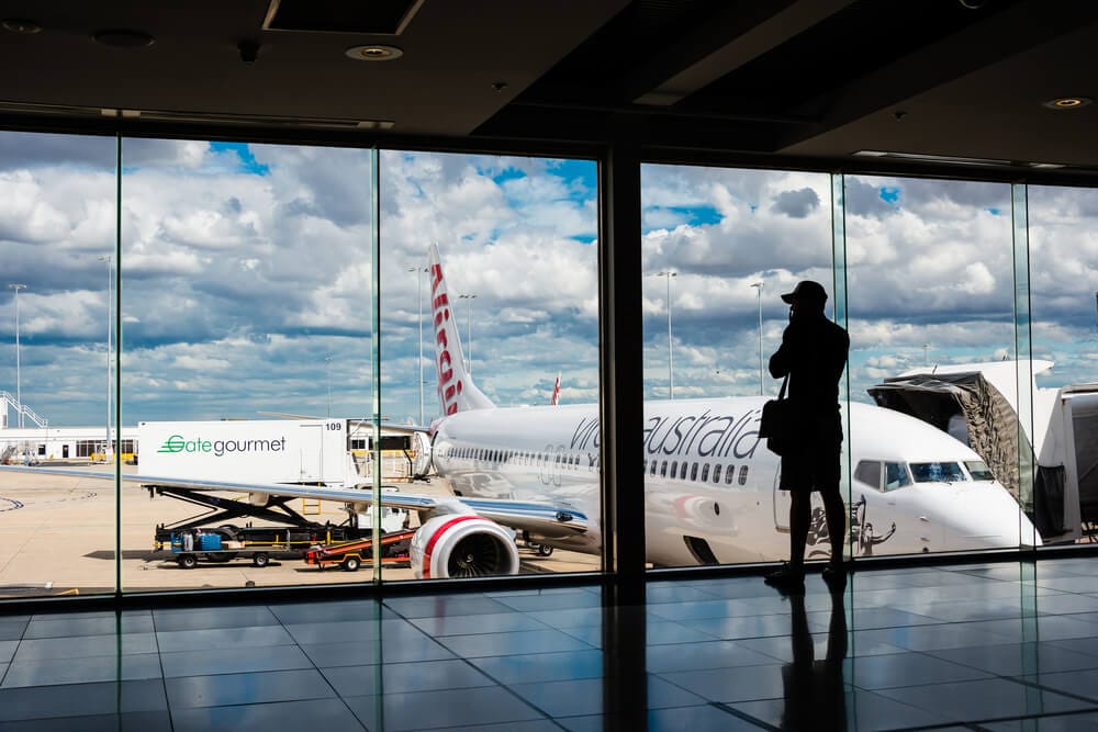 AUD Virgin Australia passenger airliner taxiing at Melbourne Airport