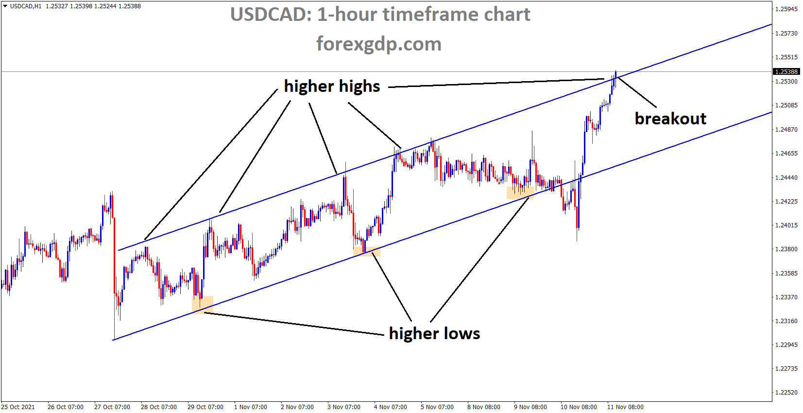 USDCAD is moving in an Ascending channel and the market breaks higher high area of the channel