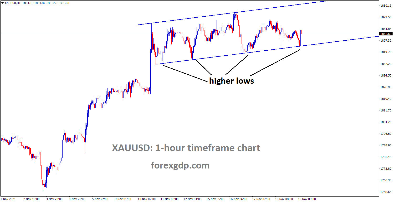 XAUUSD Gold price is moving in an Ascending channel and the market rebounded from the higher low area
