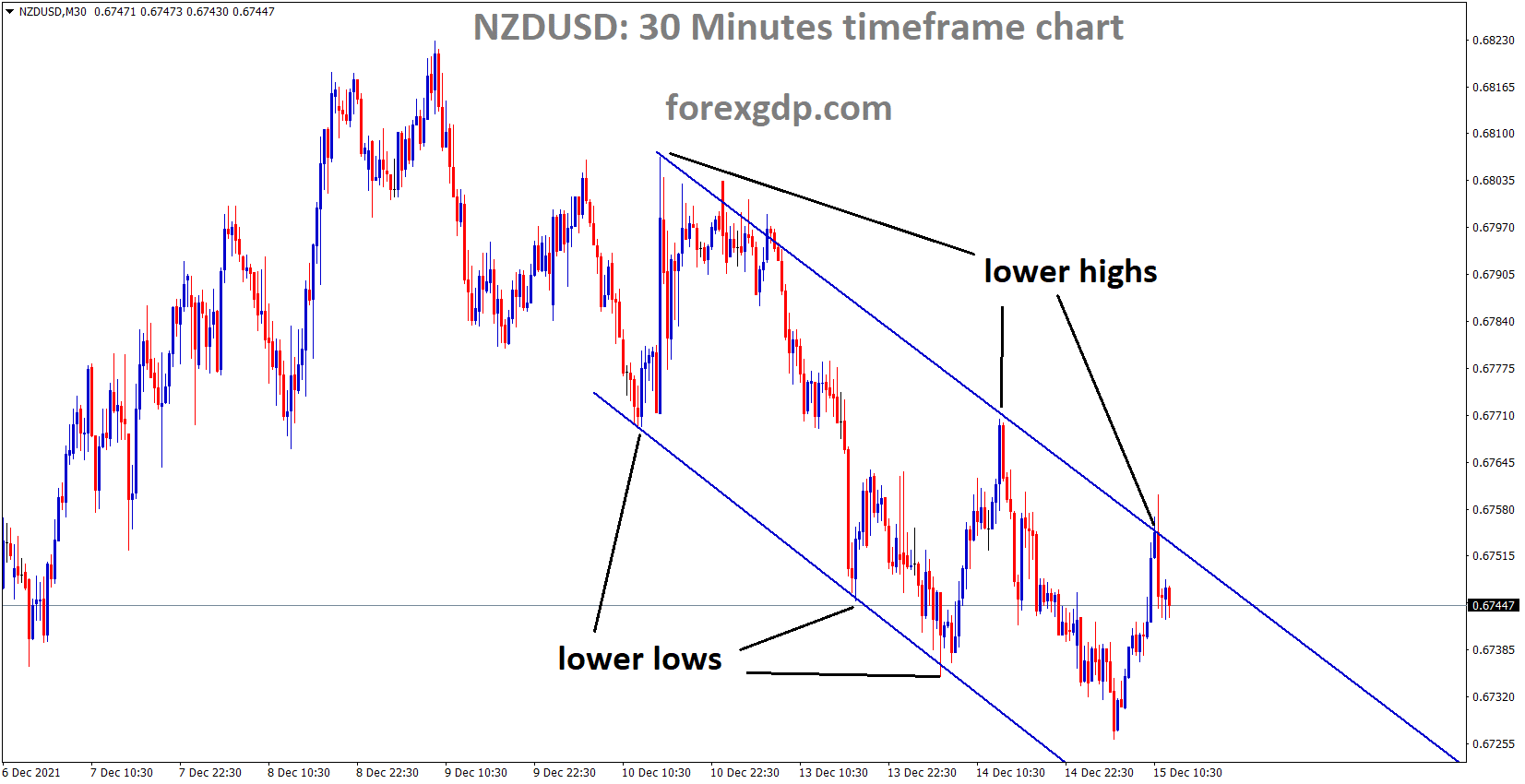 NZDUSD is moving in the Descending channel and the market fell from the lower high area of the channel