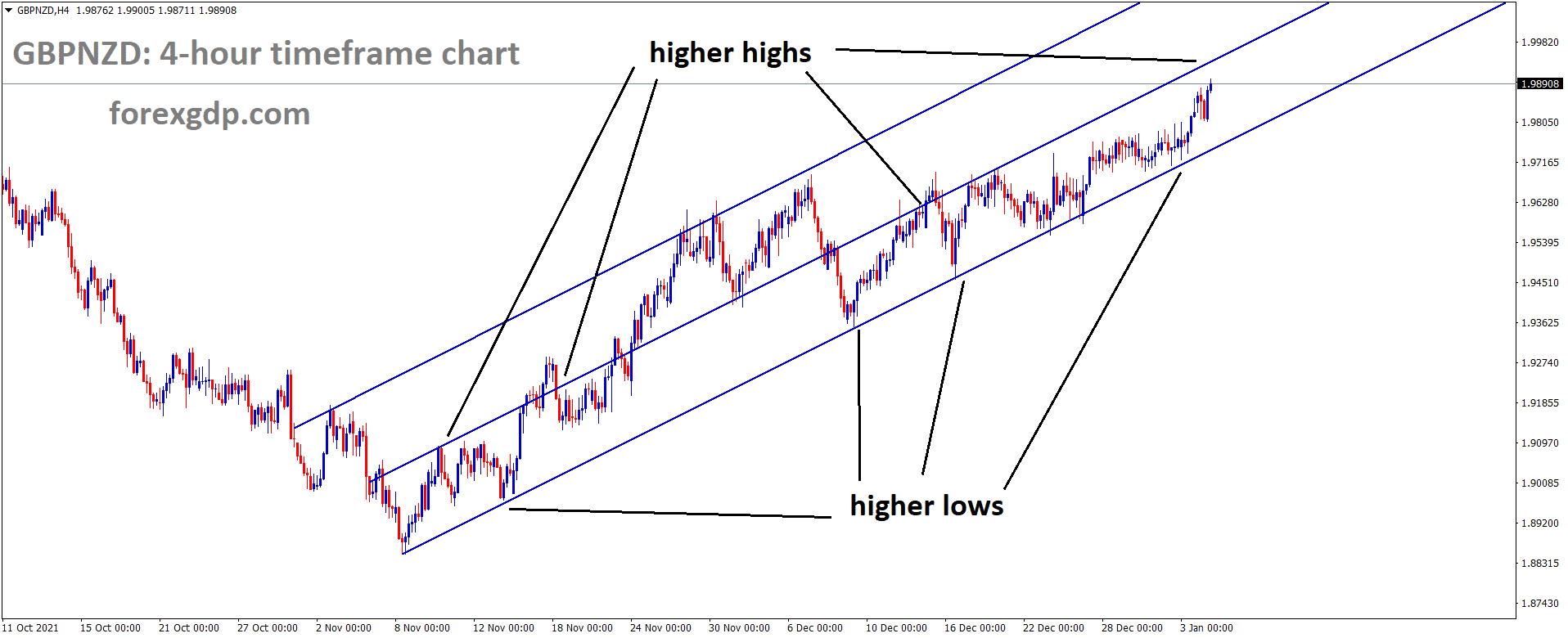 GBPNZD is moving in an Ascending channel and the market has reached the higher high area of the channel