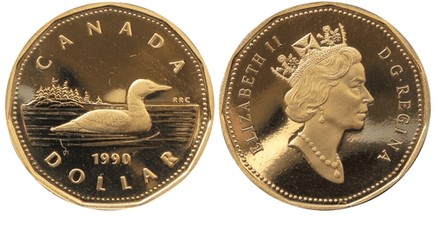 One Canadian dollar Coin 1990 year