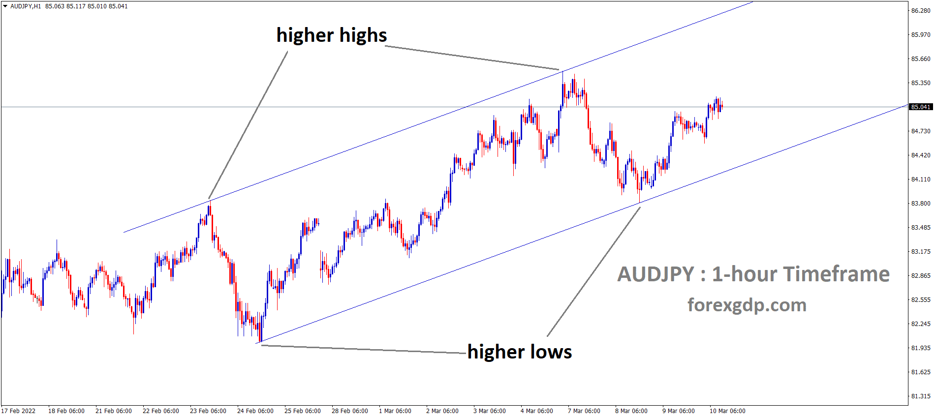 AUDJPY is moving in an Ascending channel and the market has rebounded from the higher low area of the Ascending channel