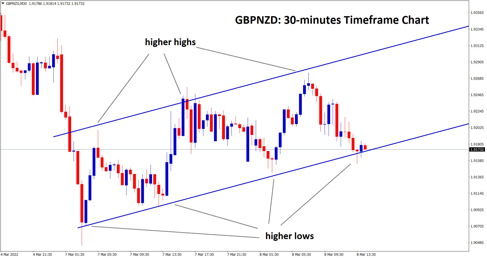 GBPNZD reached the higher low of the ascending channel line