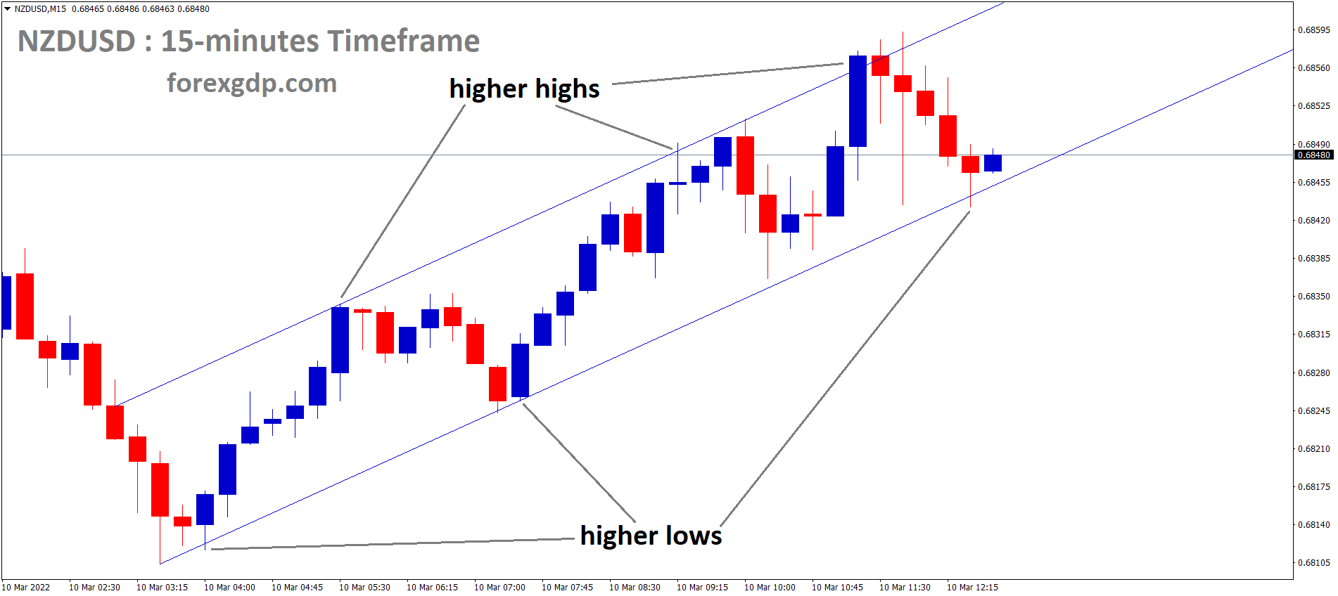 NZDUSD is moving in an Ascending channel and the market has rebounded from the higher low area of the Ascending channel