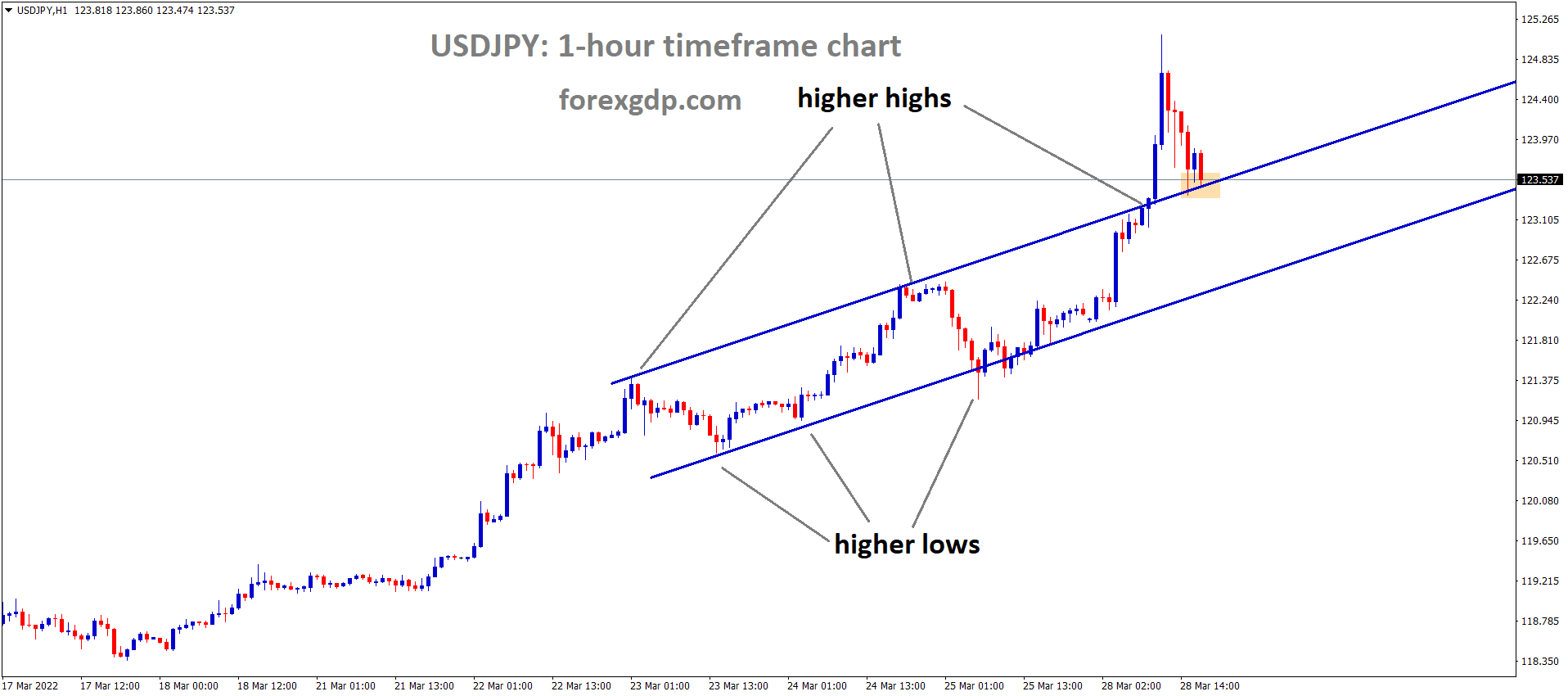 USDJPY 1Hr Time Frame Market has broken the Ascending channel and retest the higher low area of the Top of the channel