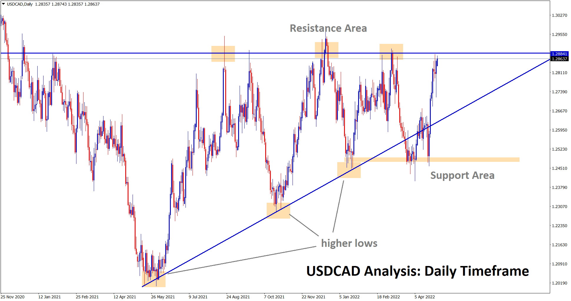 USDCAD has reached the resistance area in the daily timeframe