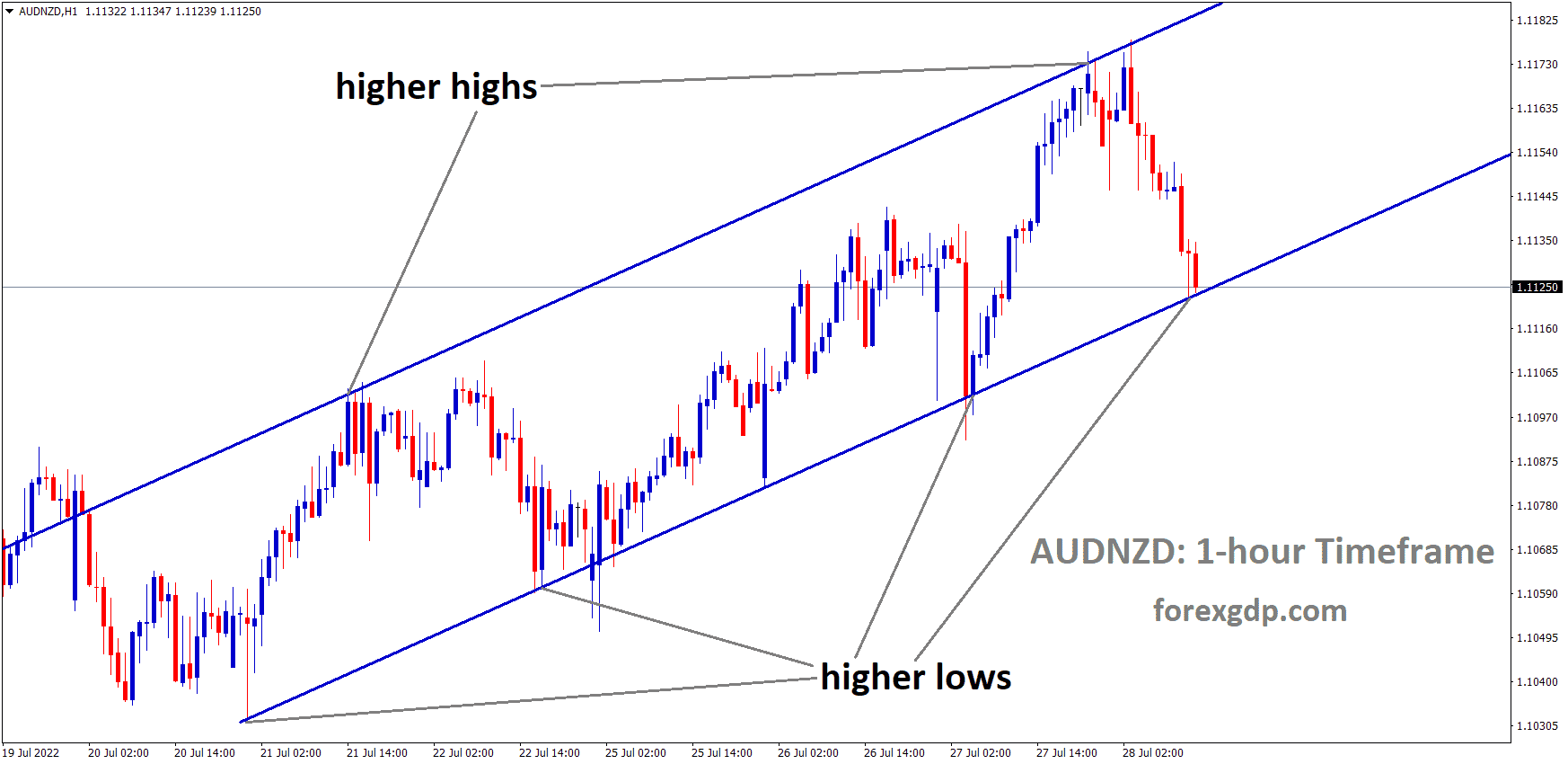 AUDNZD is moving in an Ascending channel and the Market has reached the higher low area of the channel