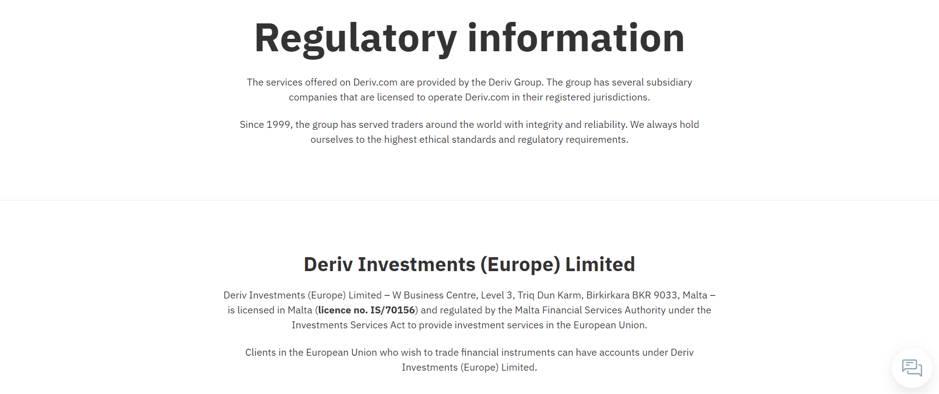 Deriv Platform Regulations