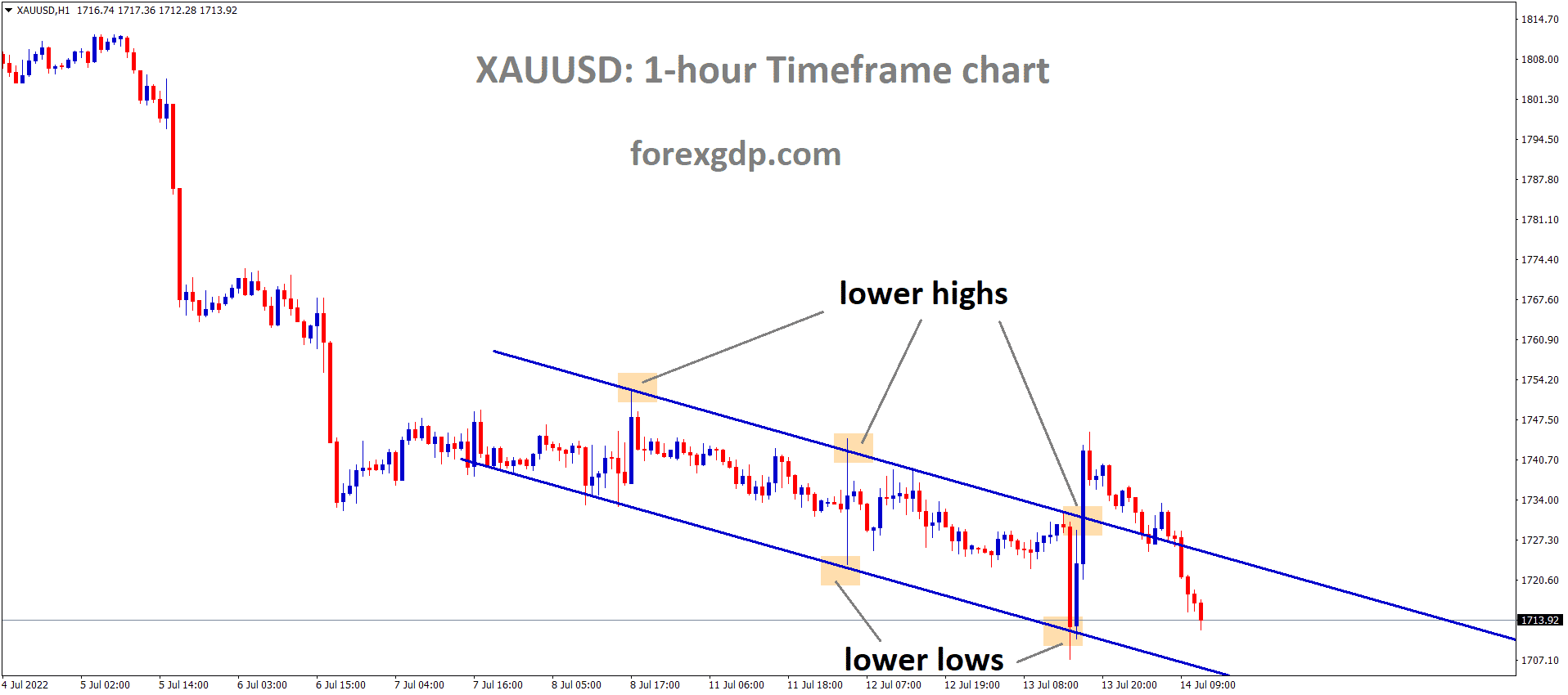 XAUUSD Gold price is moving in the Descending channel and the market has fallen from the Lower high area of the channel