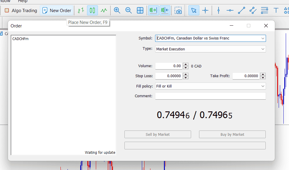 Opening a new position on the MT5 platform