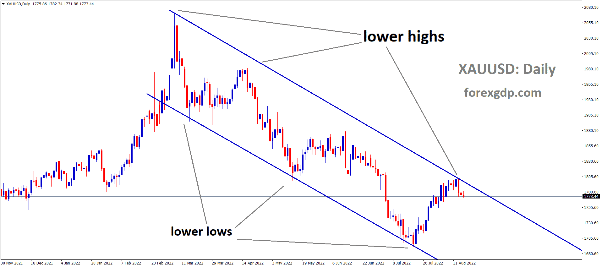 XAUUSD Gold price is moving in the Descending channel and the Market has fallen from the Lower high area of the channel.