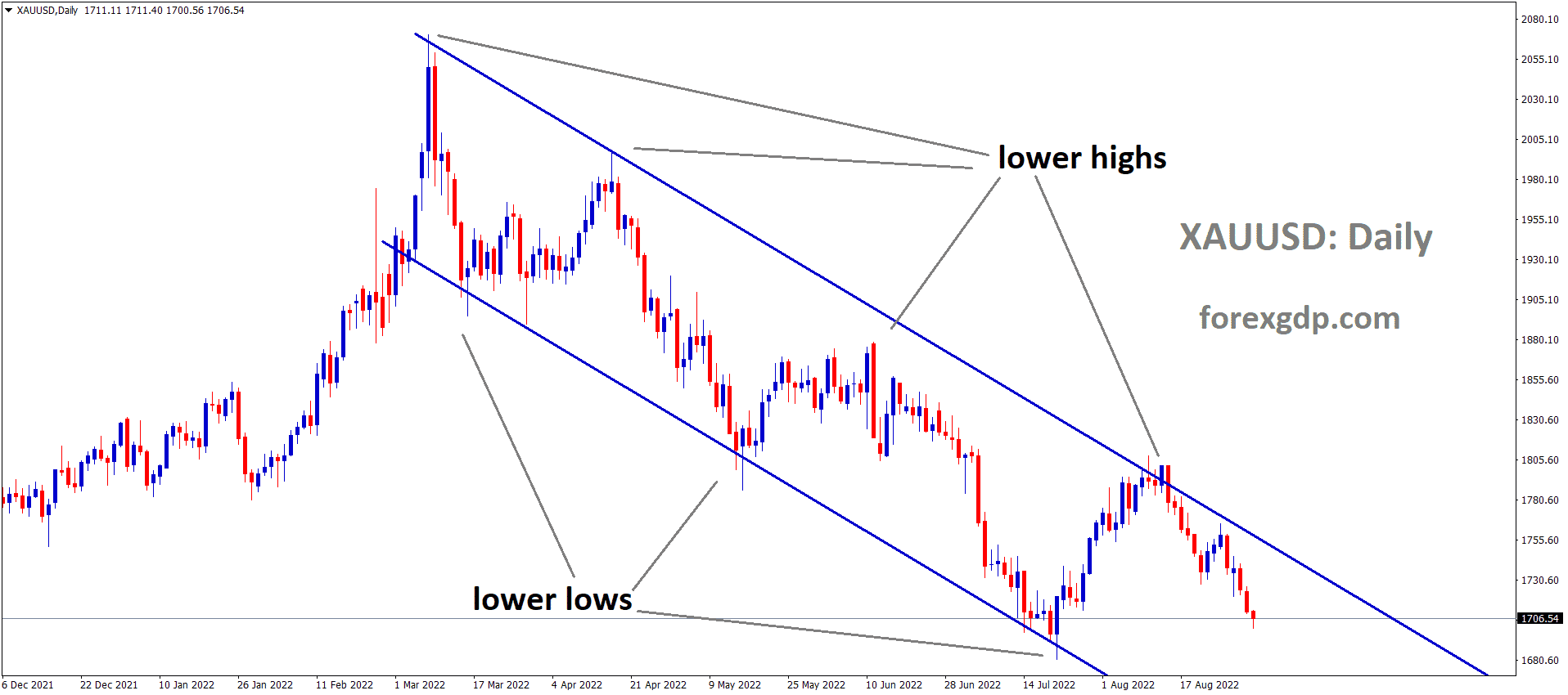 XAUUSD Gold price is moving in the Descending channel and the market has fallen from the lower high area of the channel