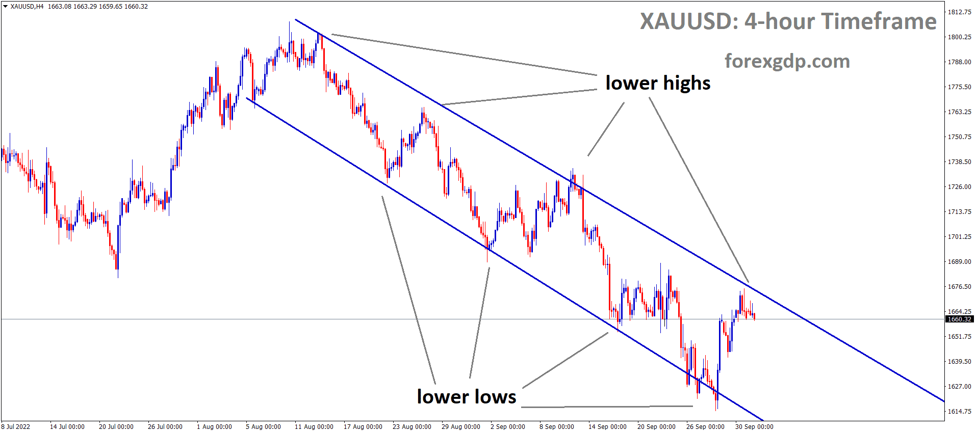 XAUUSD Gold price is moving in the Descending channel and the market has fallen from the lower high area of the channel.