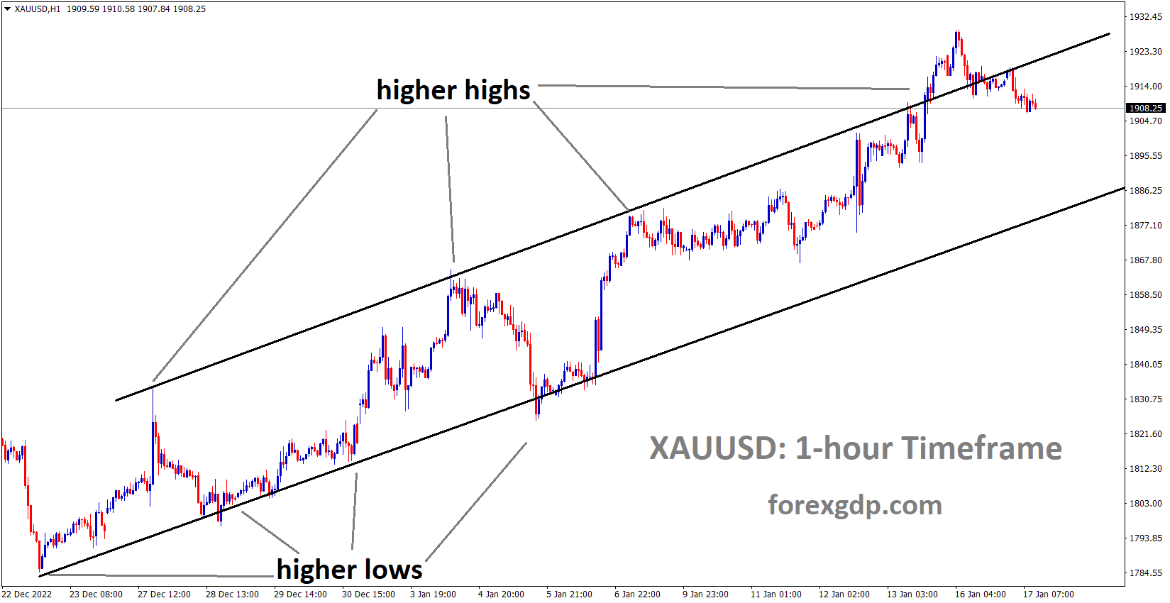 XAUUSD Gold price is moving in an Ascending channel and the market has fallen from the higher high area of the channel 2