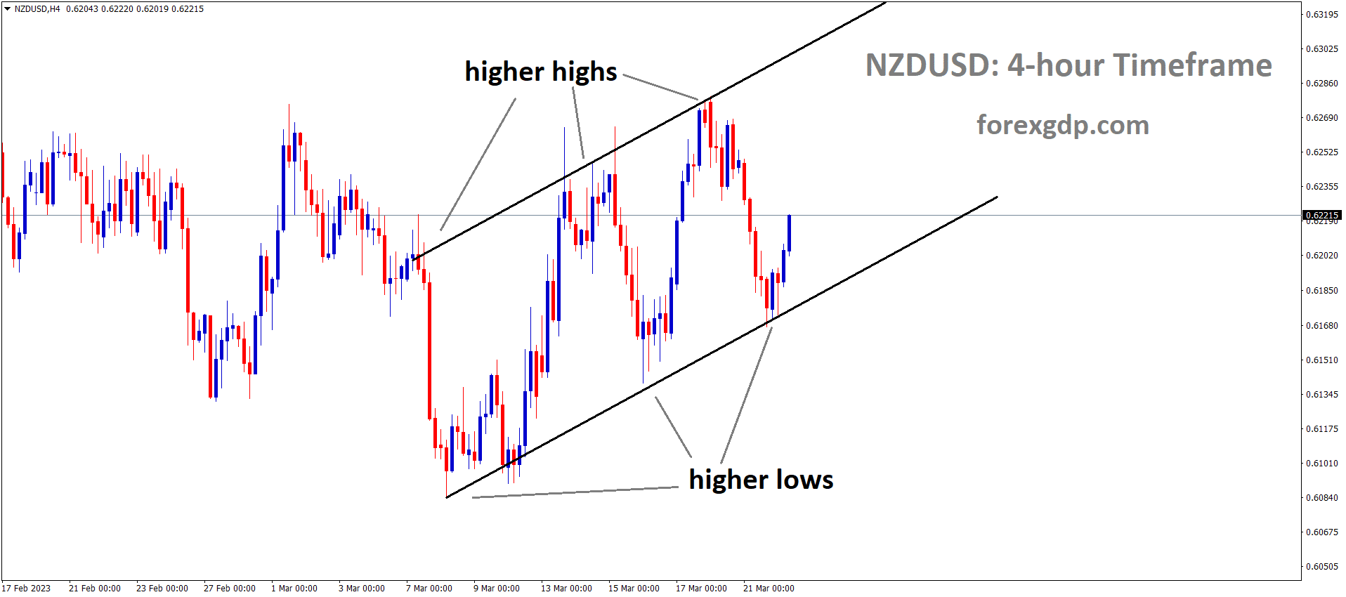 NZDUSD is moving in an Ascending channel and the market has rebounded from the higher low area of the channel