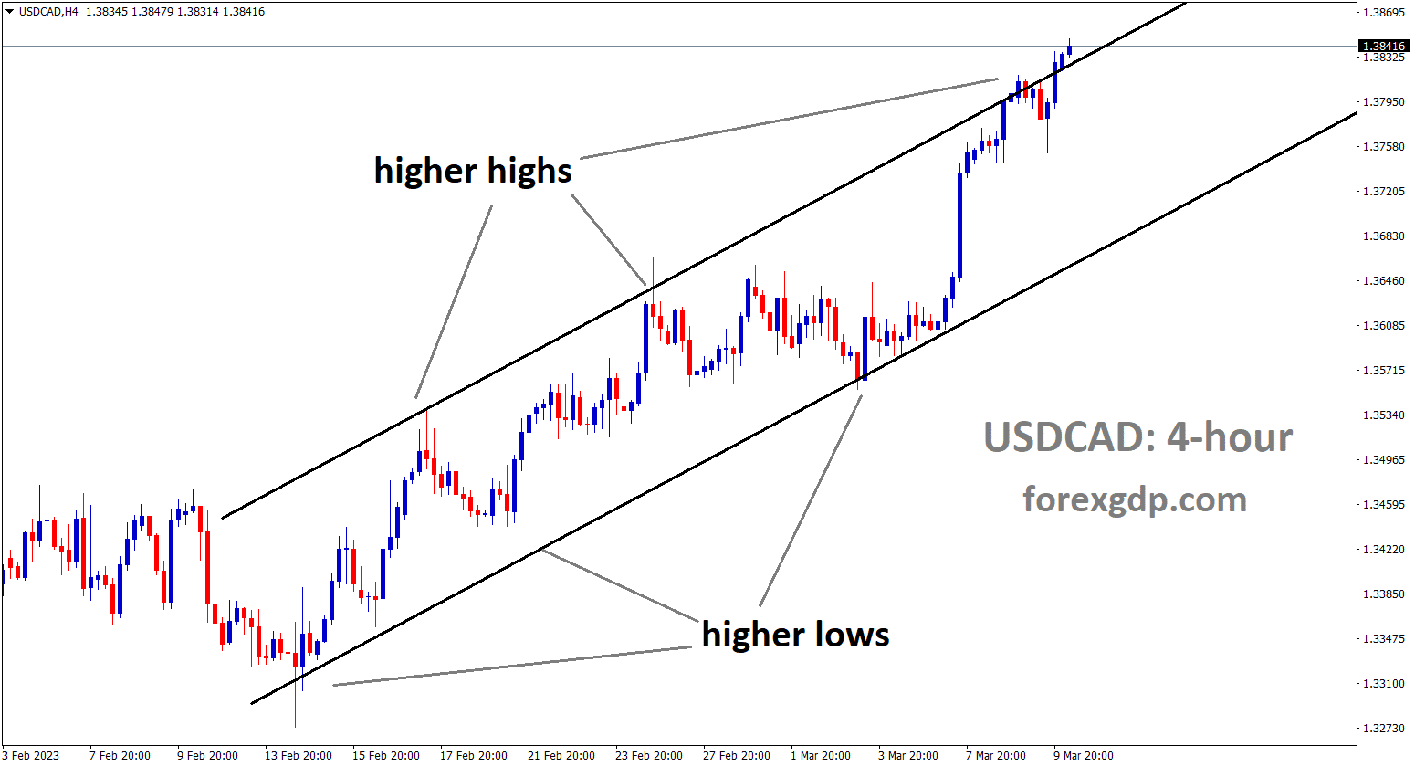 USDCAD is moving in a ascending channel and the market has reached the higher high area of the channel