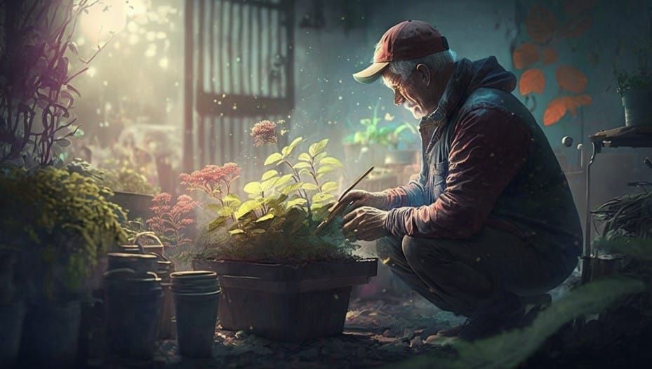 A man Planting a Plants and Tending