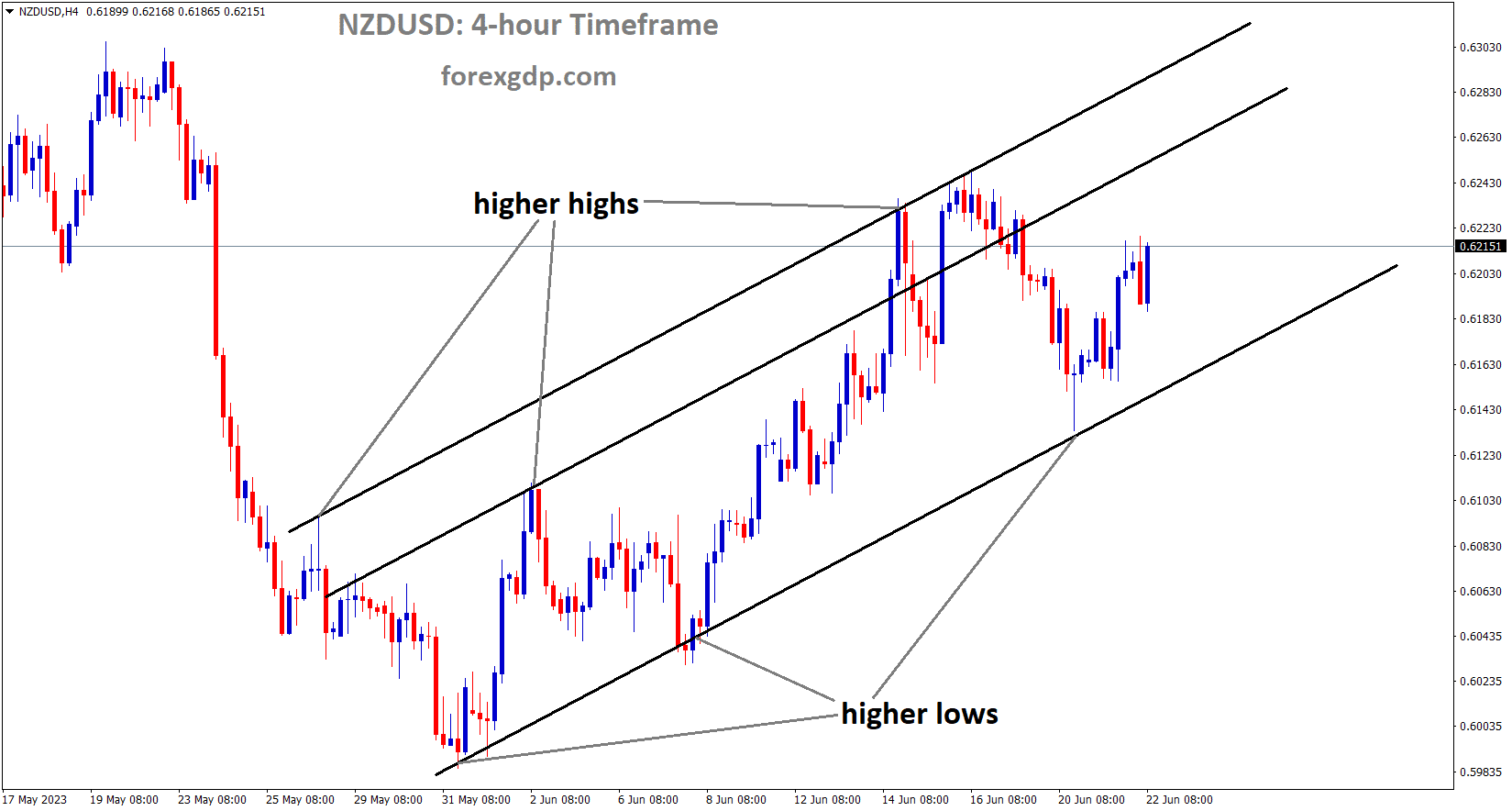 NZDUSD is moving in an Ascending channel and the market has rebounded from the higher low area of the channel 1