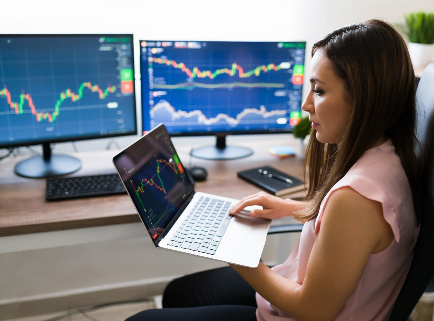 Understanding the Forex Market a women forex trader watching multiple charts