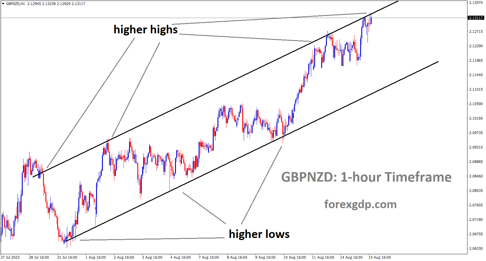 GBPNZD H1 TF Analysis Market is moving in an Ascending channel and the market has reached the higher high area of the channel