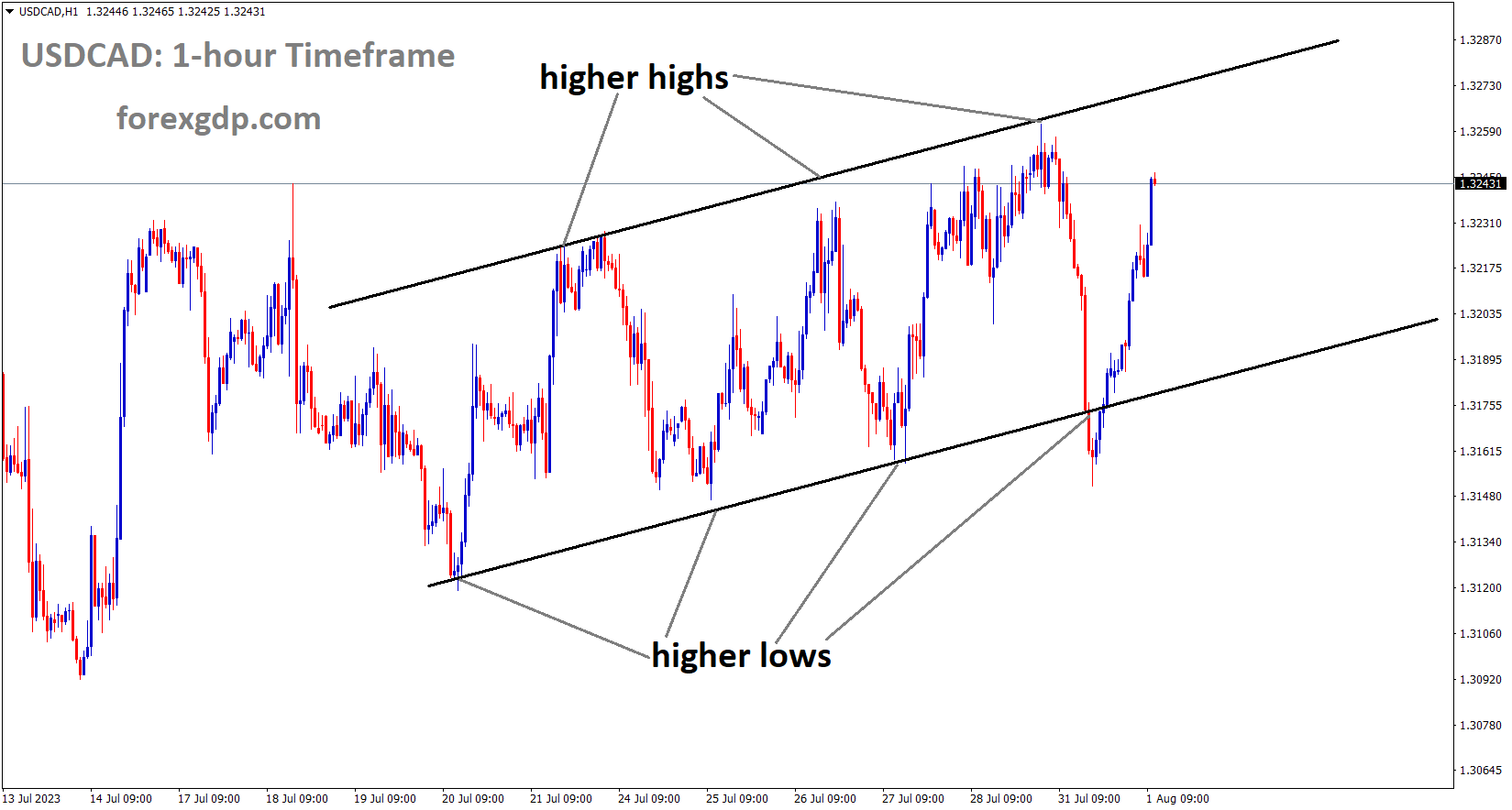 USDCAD is moving in an Ascending channel and the market has rebounded from the higher low area of the channel