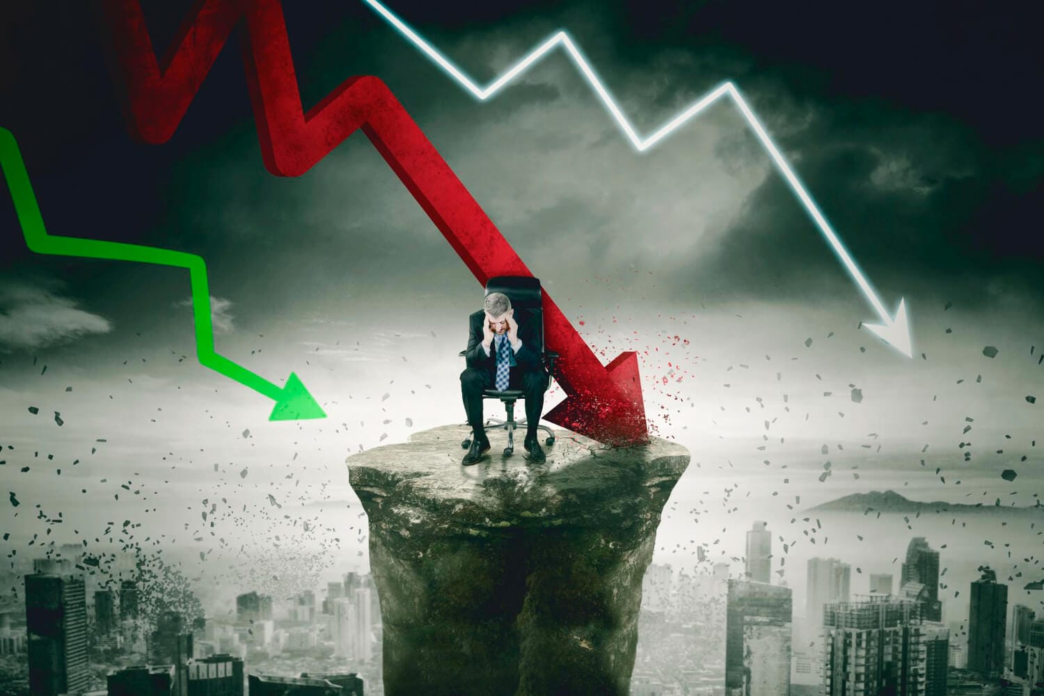 depressed male manager with declining finance arrow (1)