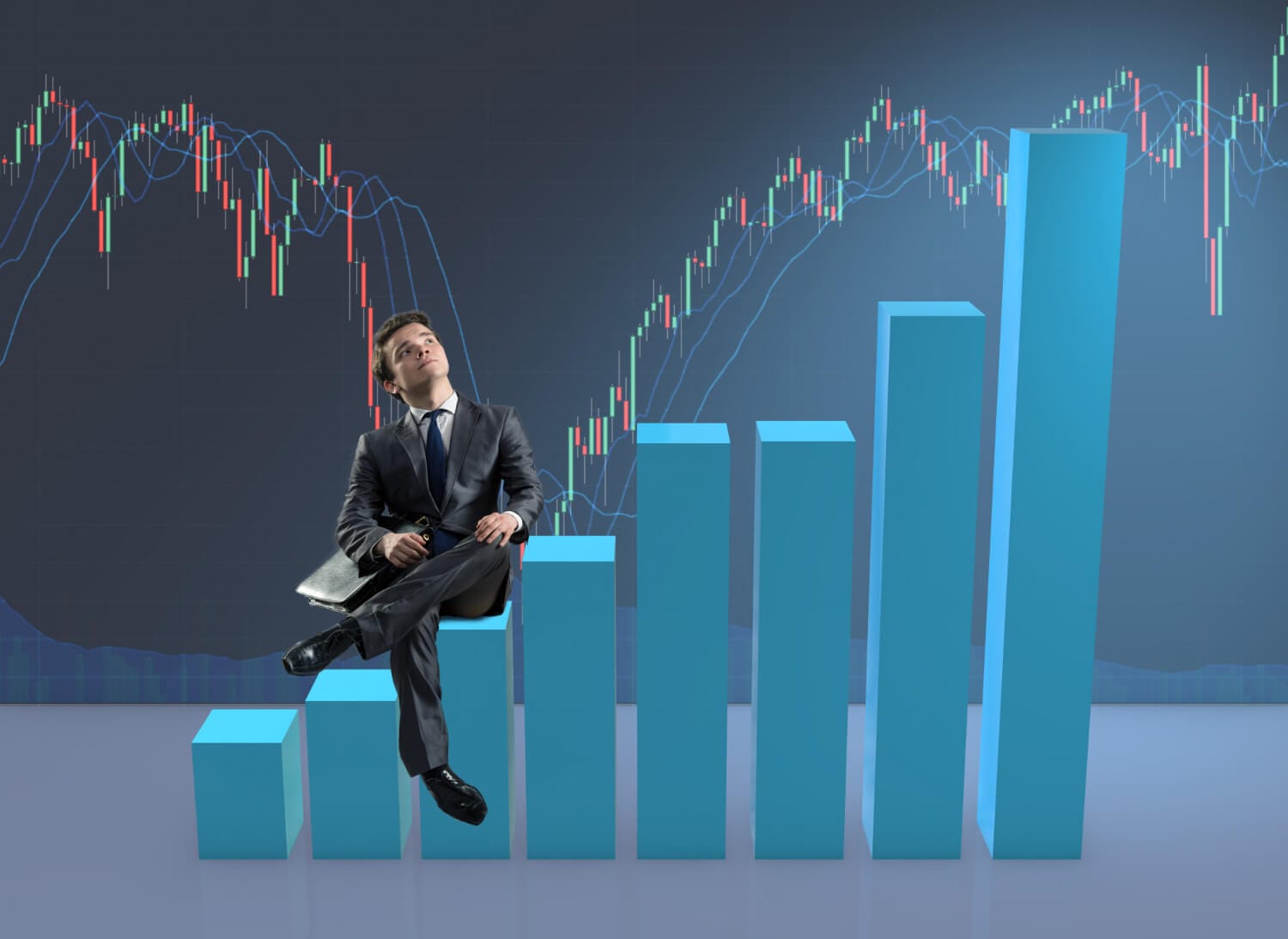 businessman sitting bar charts business concept (1)