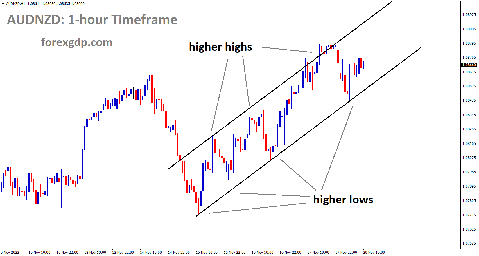 AUDNZD is moving in an Ascending channel and the market has rebounded from the higher low area of the channel