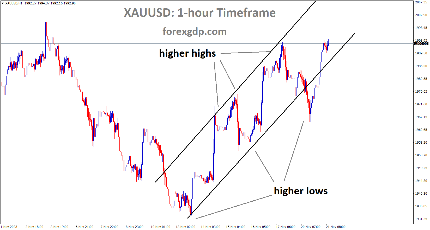 XAUUSD Gold price is moving in an Ascending channel and the market has rebounded from the higher low area of the channel