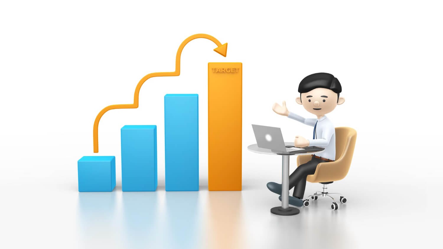 3d illustration businessman presenting profit bar chart with white background (1)