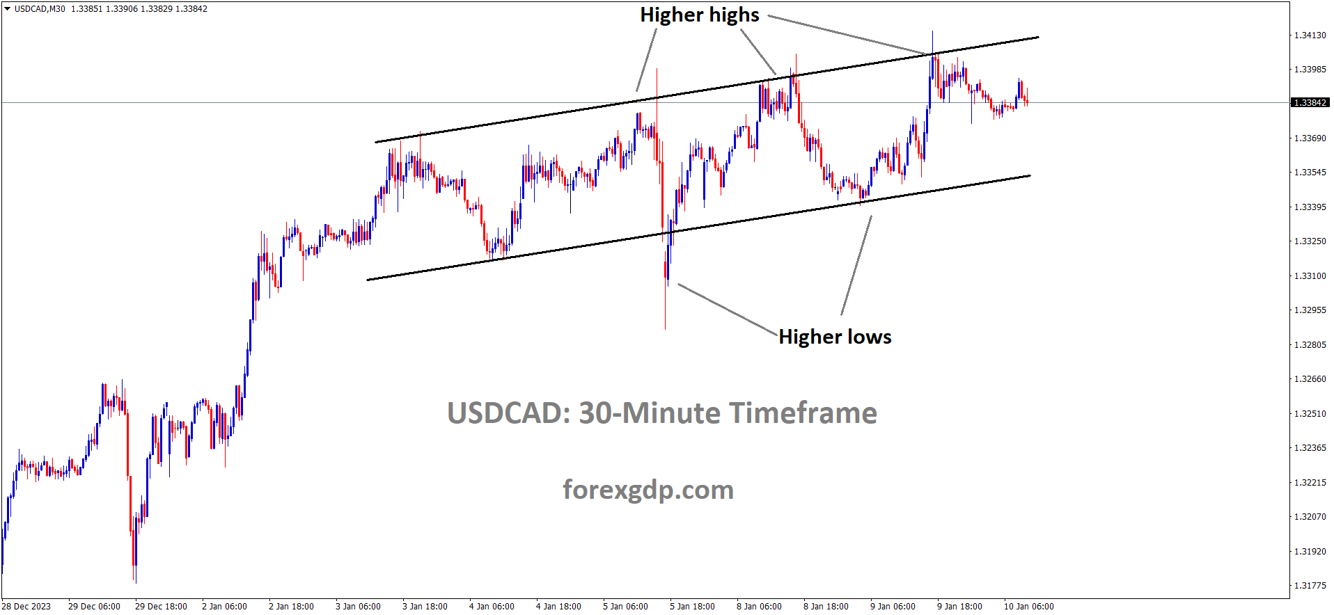 USDCAD is moving in an Ascending channel and the market has fallen from the higher high area of the channel