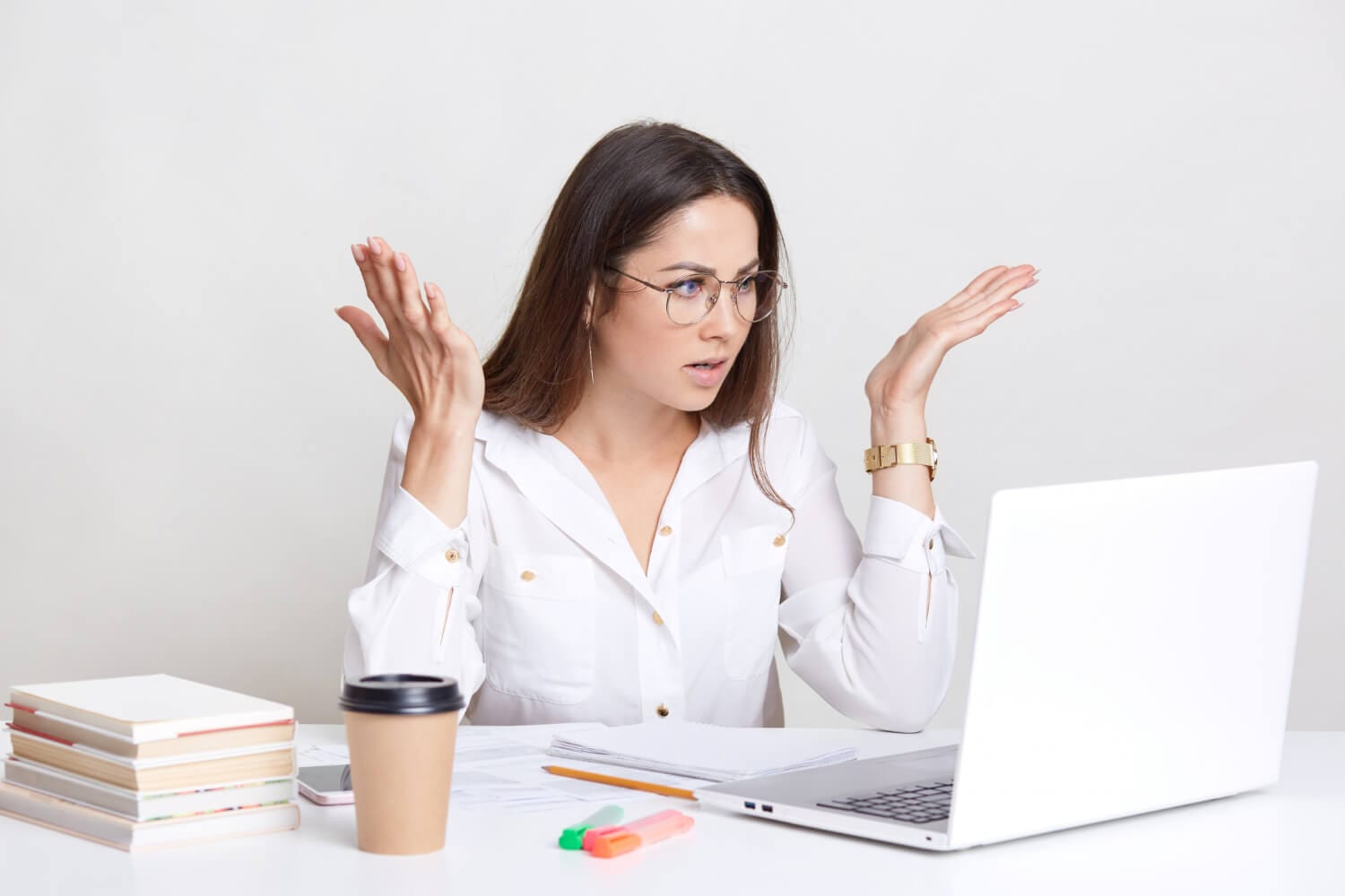 puzzled emotive woman has deadline task (1)