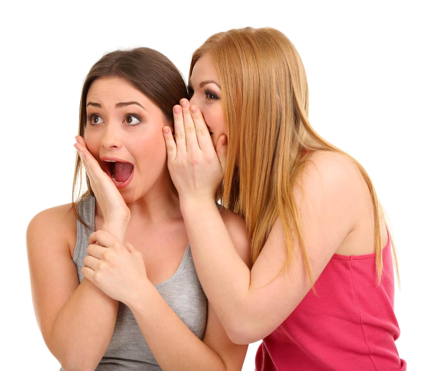 two girl friends gossip isolated white (1)