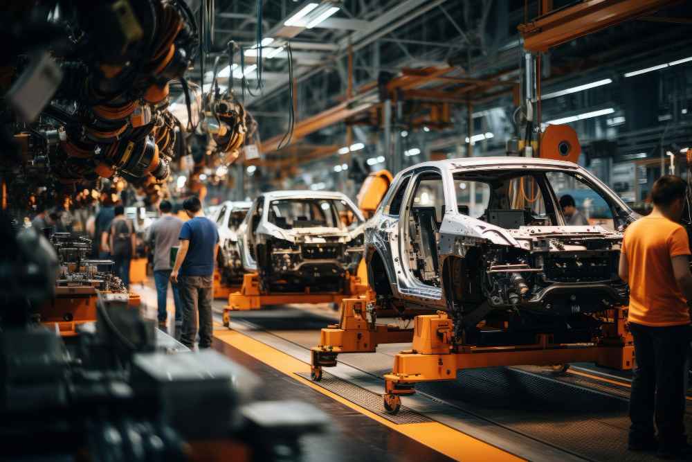 Busy Assembly Line In An Automotive Manufacture