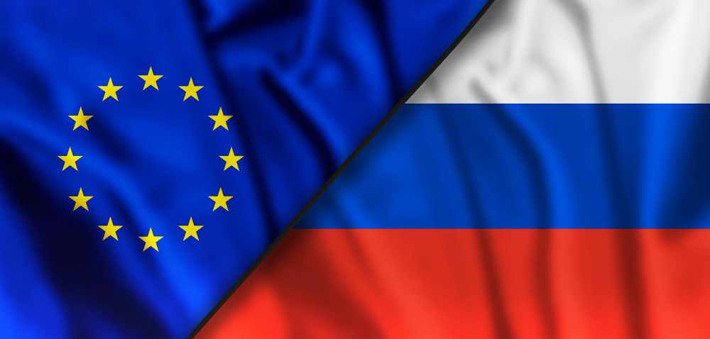 EU and Russia flags European Union and Russia conflict