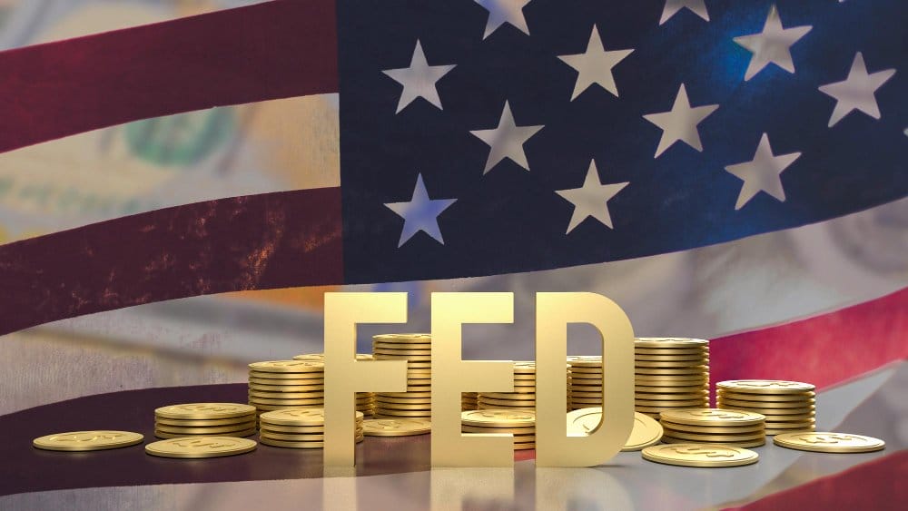 FED and coins on USA Flag